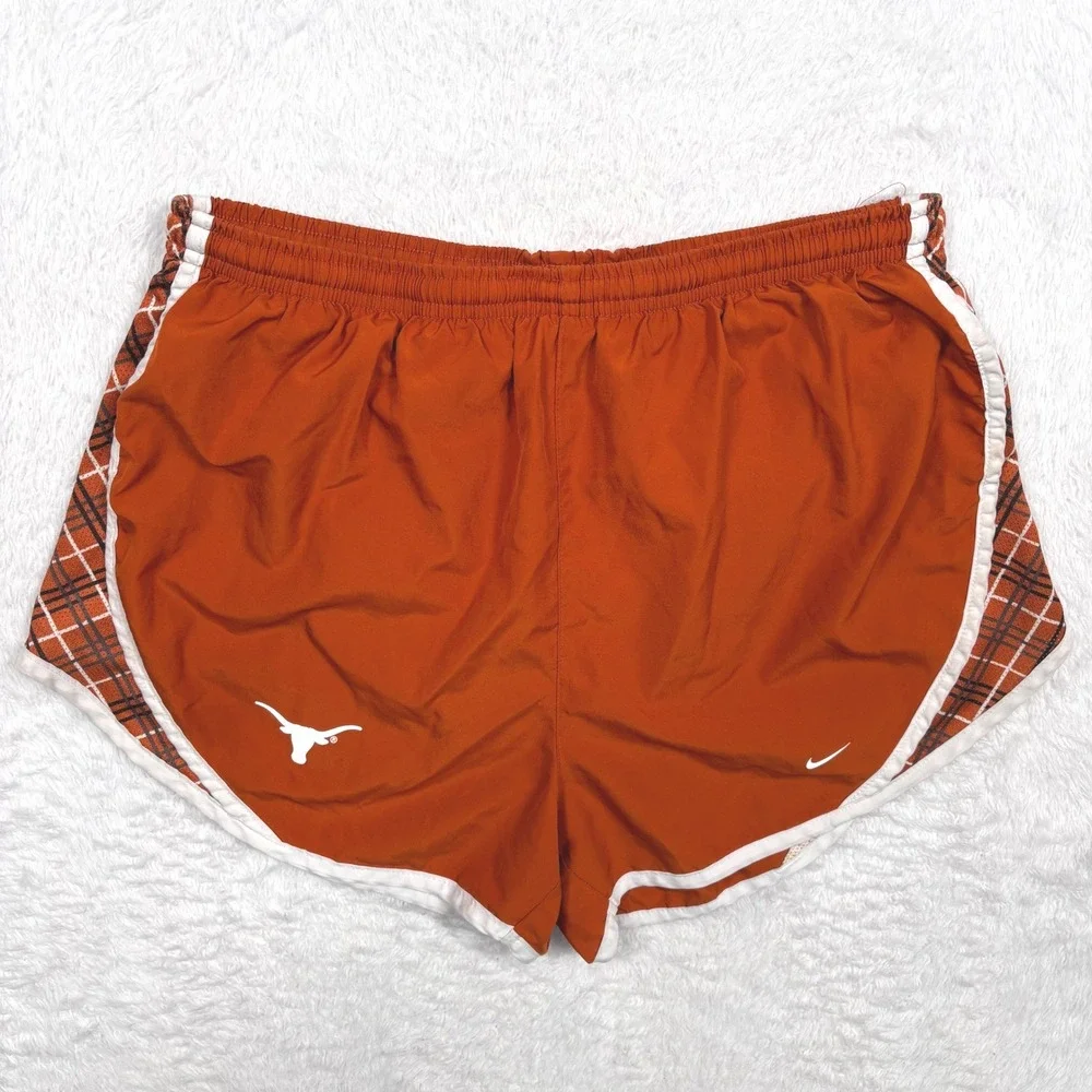 VTG 90s Nike Texas Longhorns Running Shorts Womens L‎ Orange Plaid Dri-Fit  RARE